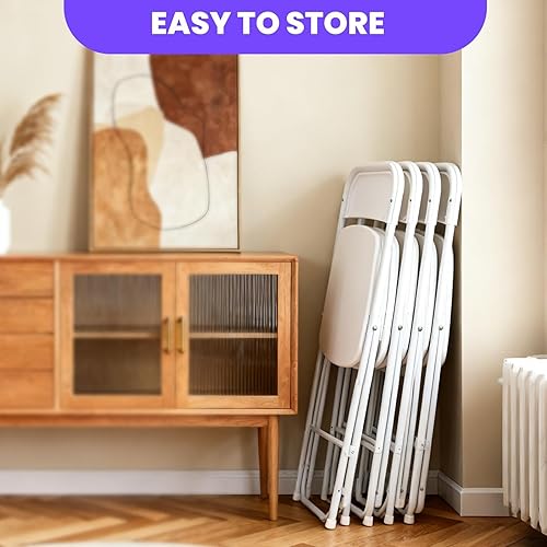 Miniatura 8 de Paquete de 10 sillas plegables de plástico, sillas plegables blancas de capacidad de 350 libras, asientos comerciales portátiles y apilables, sillas