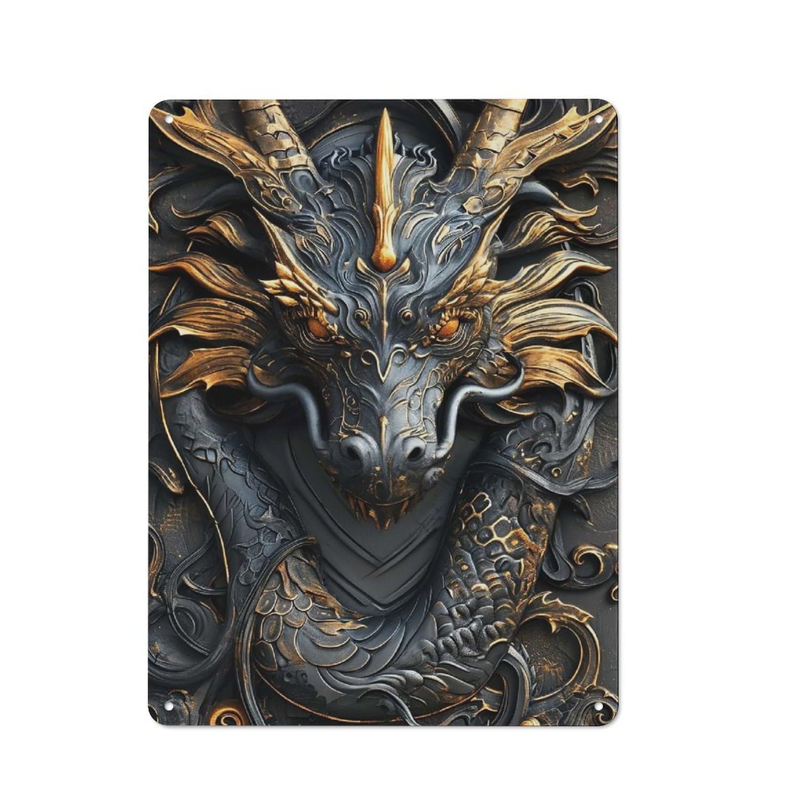 Junmoney Style-17 Vintage Metal Plaque 40X30cm Featuring Dragon Portrait Art Deco For Hallway Wall, For Wall Display Collectors