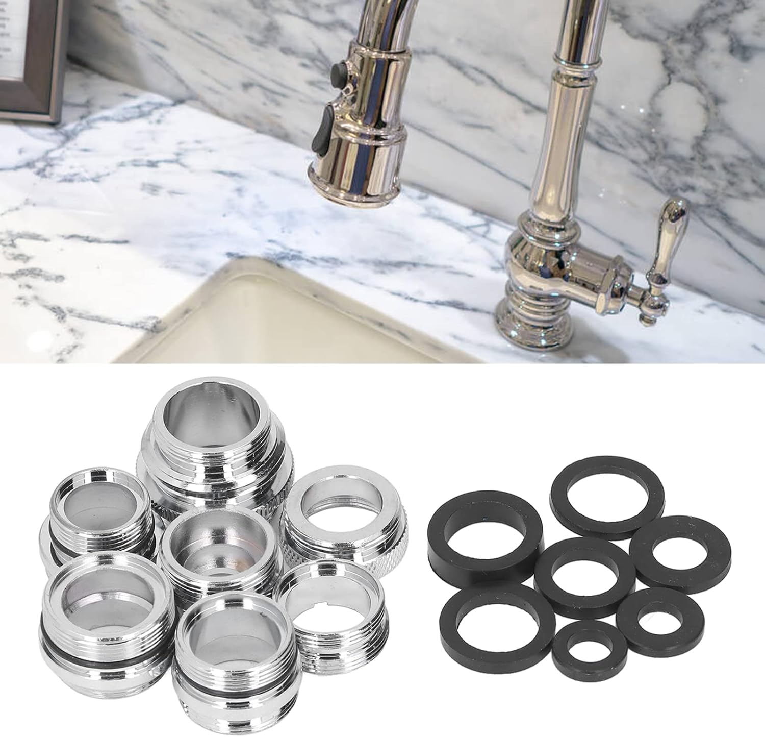 7Pcs / Set Male Female Faucet Adapter Kit with Gasket Brass Aerator Adapter Set for Garden Hose Kitchen Sink