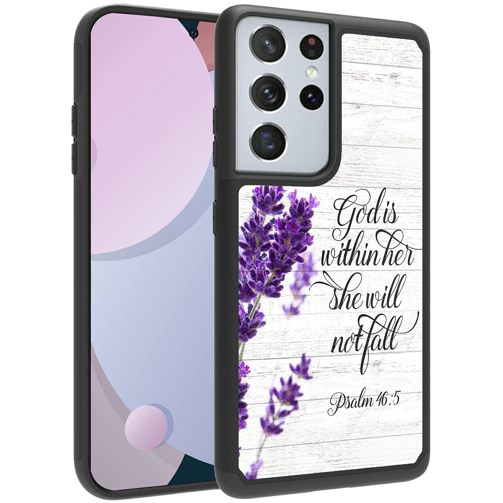 Case Designed for Samsung Galaxy S21 Ultra(6.8"), Galaxy S30 Ultra Durable Phone Case for Man/Women, Rugged Dual Layer Bumper Protective Phone Cover, Purple Lavender Psalm 46-5