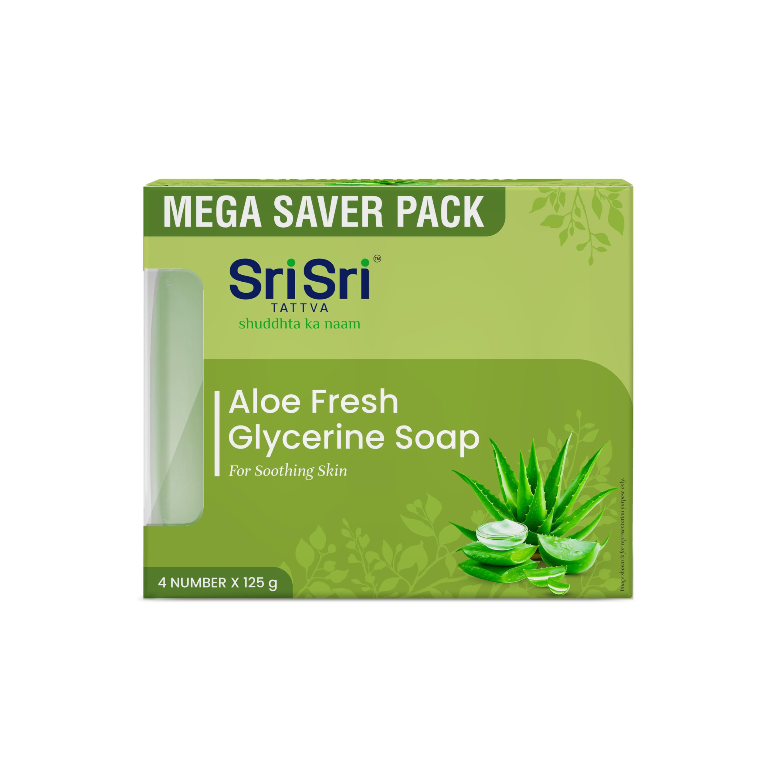 Sri Sri Tattva Aloe Fresh Glycerine Soap | Mega Saver Pack of 4 (125g Each) | Soothing & Hydrating Bathing Bar with Natural Aloe Vera | Locks in Moisture for Soft, Supple & Glowing Skin | Gentle for All Skin Types-image-16