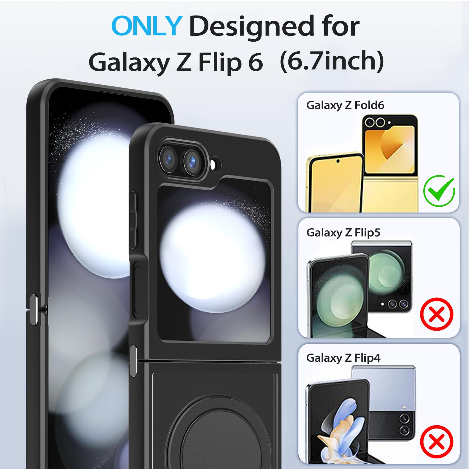 HikerClub for Galaxy Z Flip 7 FE (2025) Magnetic Case with 360 Degree Rotating Stand Kickstand - Image 2