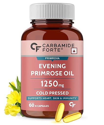 Carbamide Forte Evening Primrose Oil Capsules 1250mg - 100% Pure & Cold Pressed, Hexane & Paraben Free EPO with 10% GLA  60 Capsules