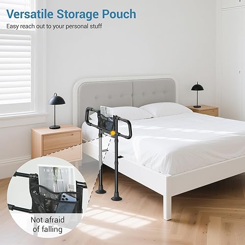 Miniatura 7 de Rieles de cama para adultos mayores rieles ajustables de asistencia de noche con bolsillos de almacenamiento, capacidad de gravedad de 400 libras,