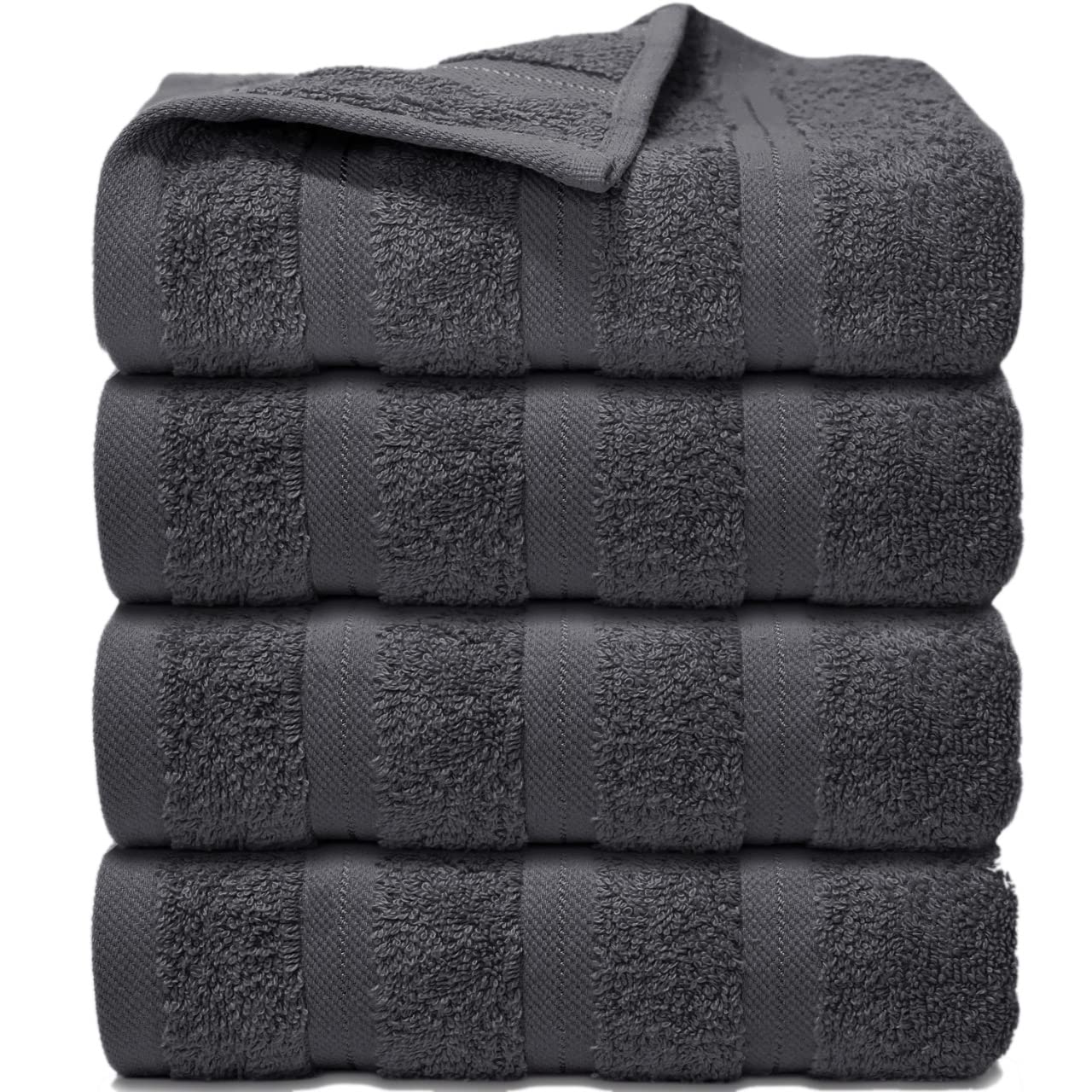 ZZZMRH Premium Quality 4 Grey Hand Towels 100% Combed Cotton 650 GSM Dry Hand Towels Set (50X90 CM) Super Soft 4 Grey Hand Towels for Gym, Spa & Pool