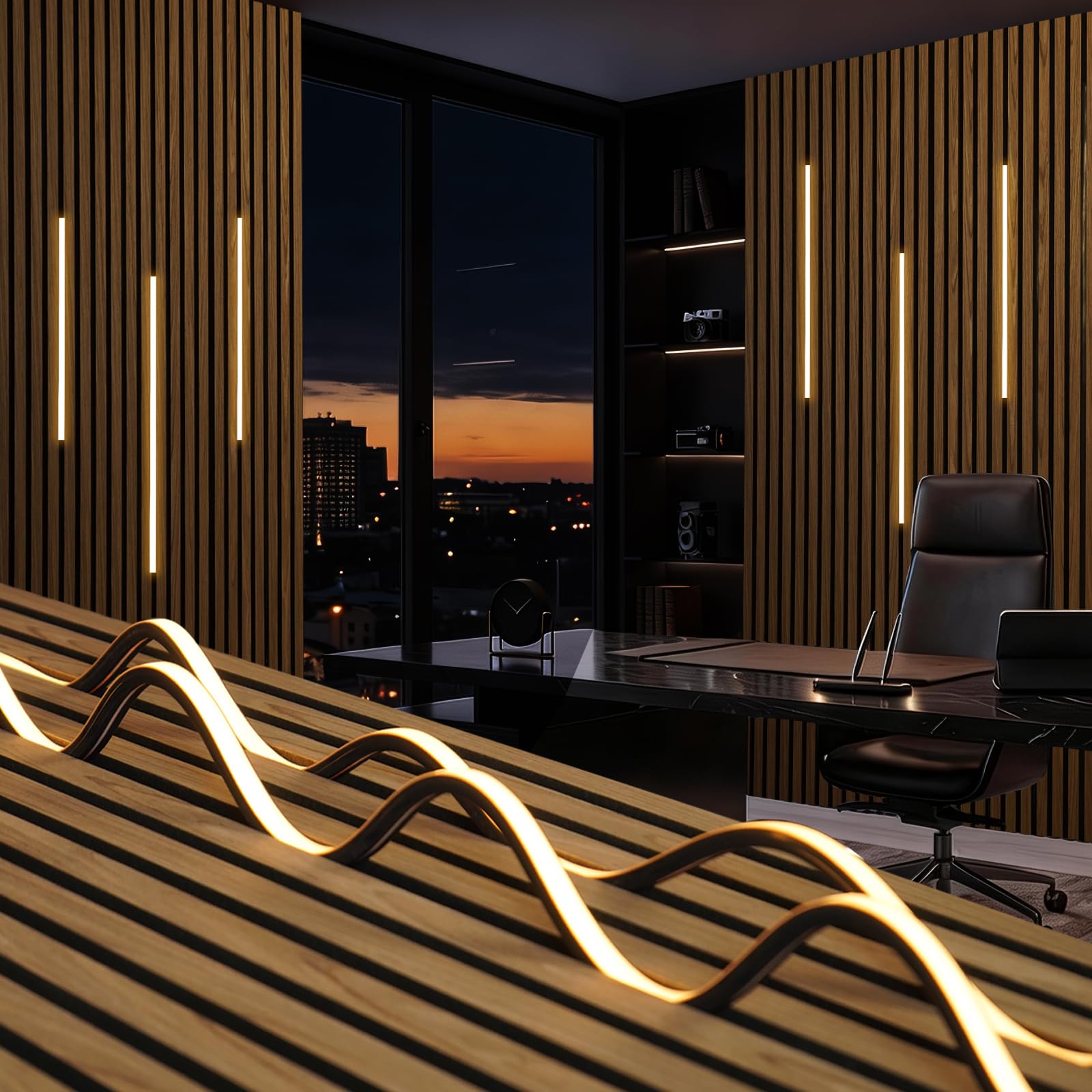 Photo 1 of Recessed LED Strip Lighting for Wood Slat Wall, 6PCS 3000K Clip-in Lights, No Adhesive, Hidden Design with Touch Dimmer & Switch for Living/Kitchen/Bedroom, Fits 0.51" & 0.59" Wall Panel(Black Cover)
