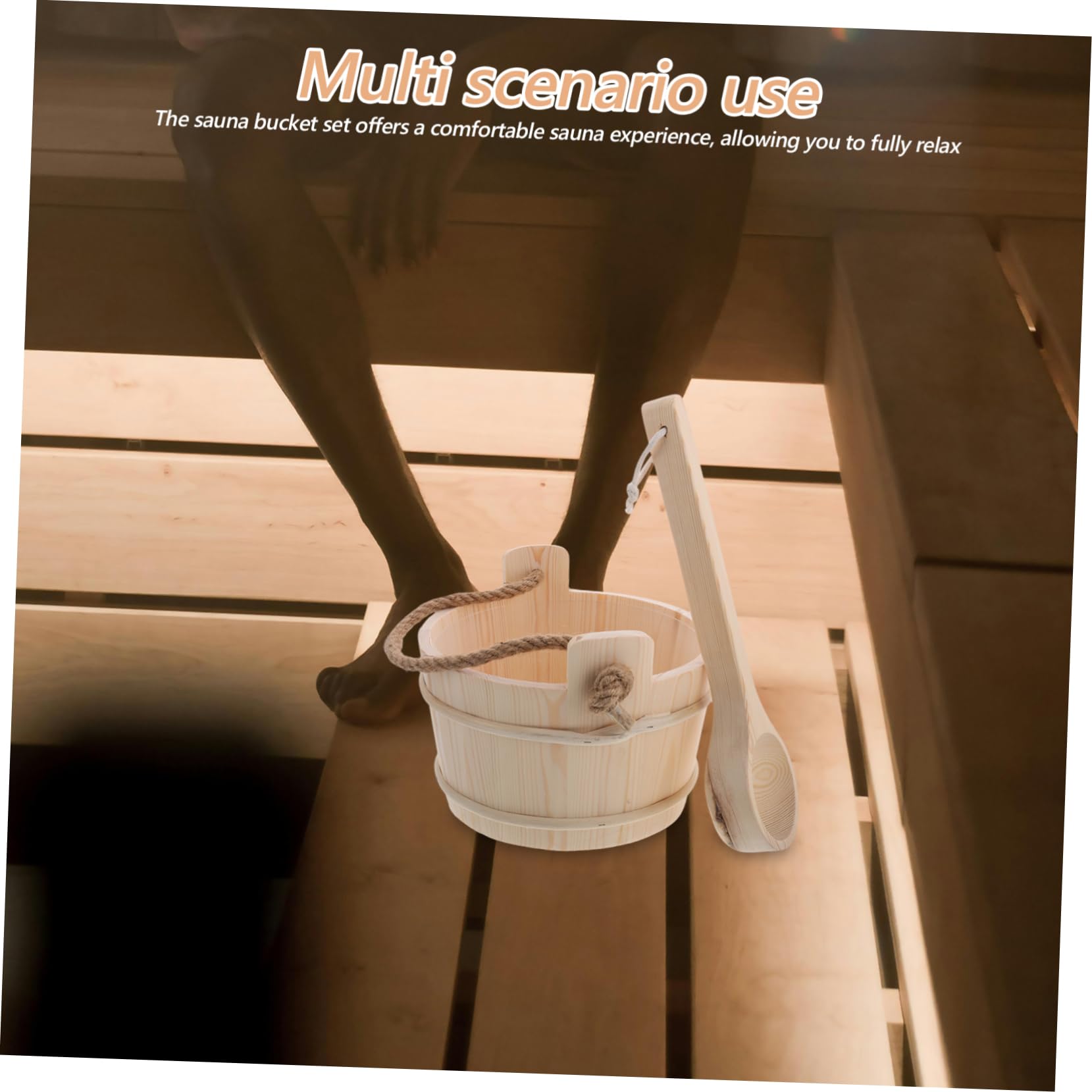 Ciieeo Secchio Sauna in Legno Mestolo, Set Portatile Beige per Bagno