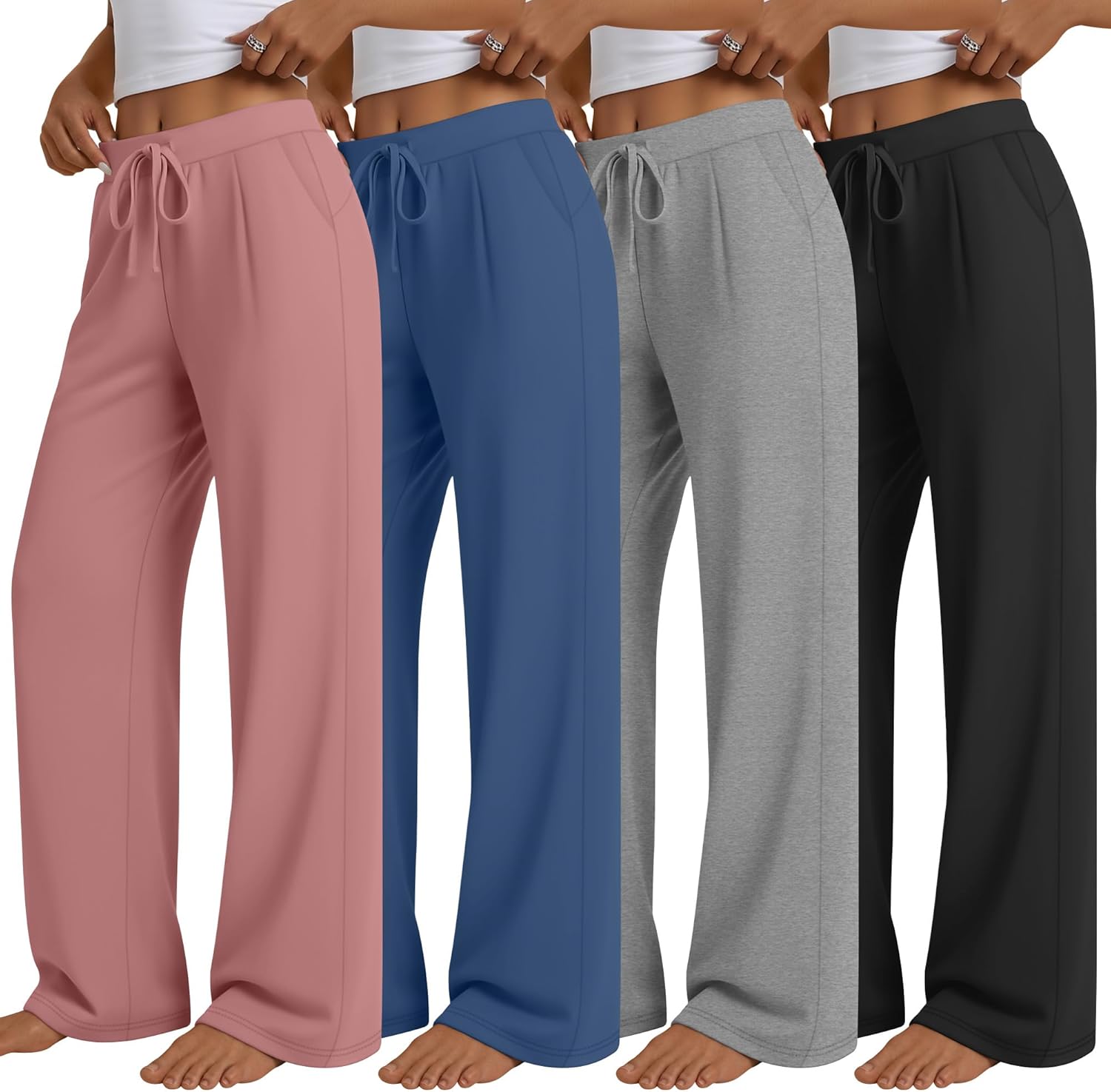 4 Pack Women's Lounge Pants Wide Leg Yoga Pants with Pockets Drawstring Workout Sweatpants Casual Jogger Multipack