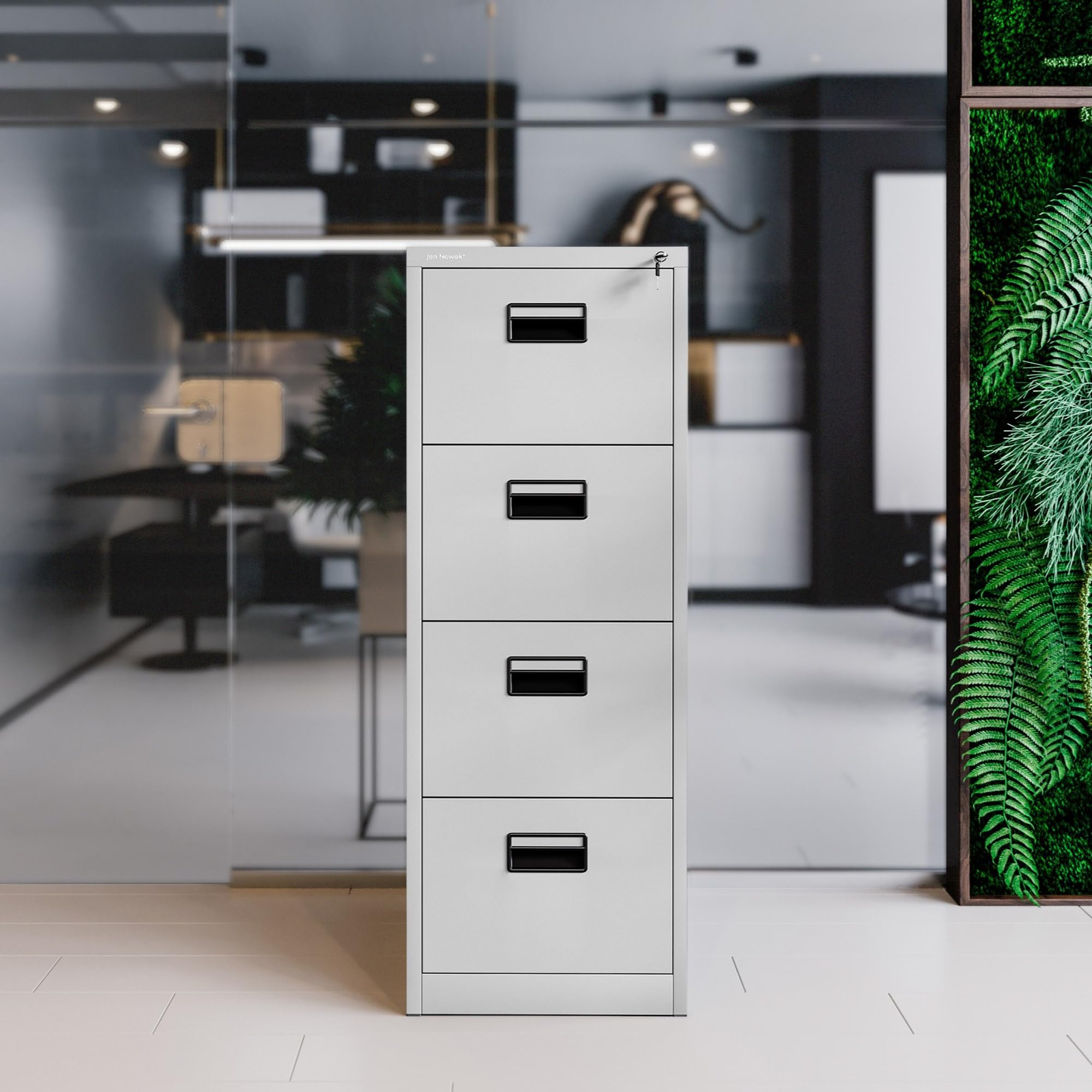 Jan Nowak Armoire Classeur pour Dossiers avec 4 Tiroirs Armoire de Bureau Metallique Revêtement en Poudre Tôle d'acier 132 cm x 46 cm x 62 cm (Gris)