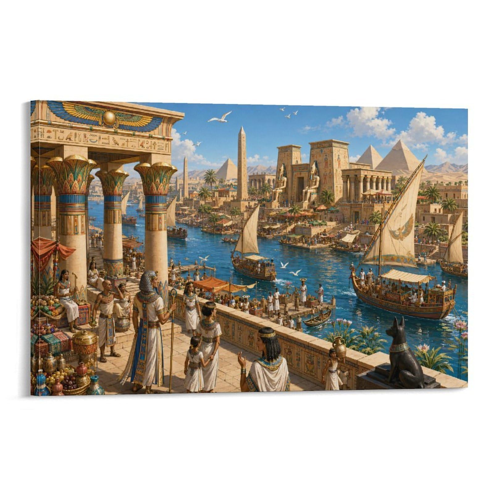 ASDFGHJKLZA The Nile River in Ancient Egypt Canvas Prints HD Wall Art Pyramid Modern Pictures Poster Decor for Home, Dining Room, Office, Living Room Decorations, Gift 08x12inch(20x30cm)