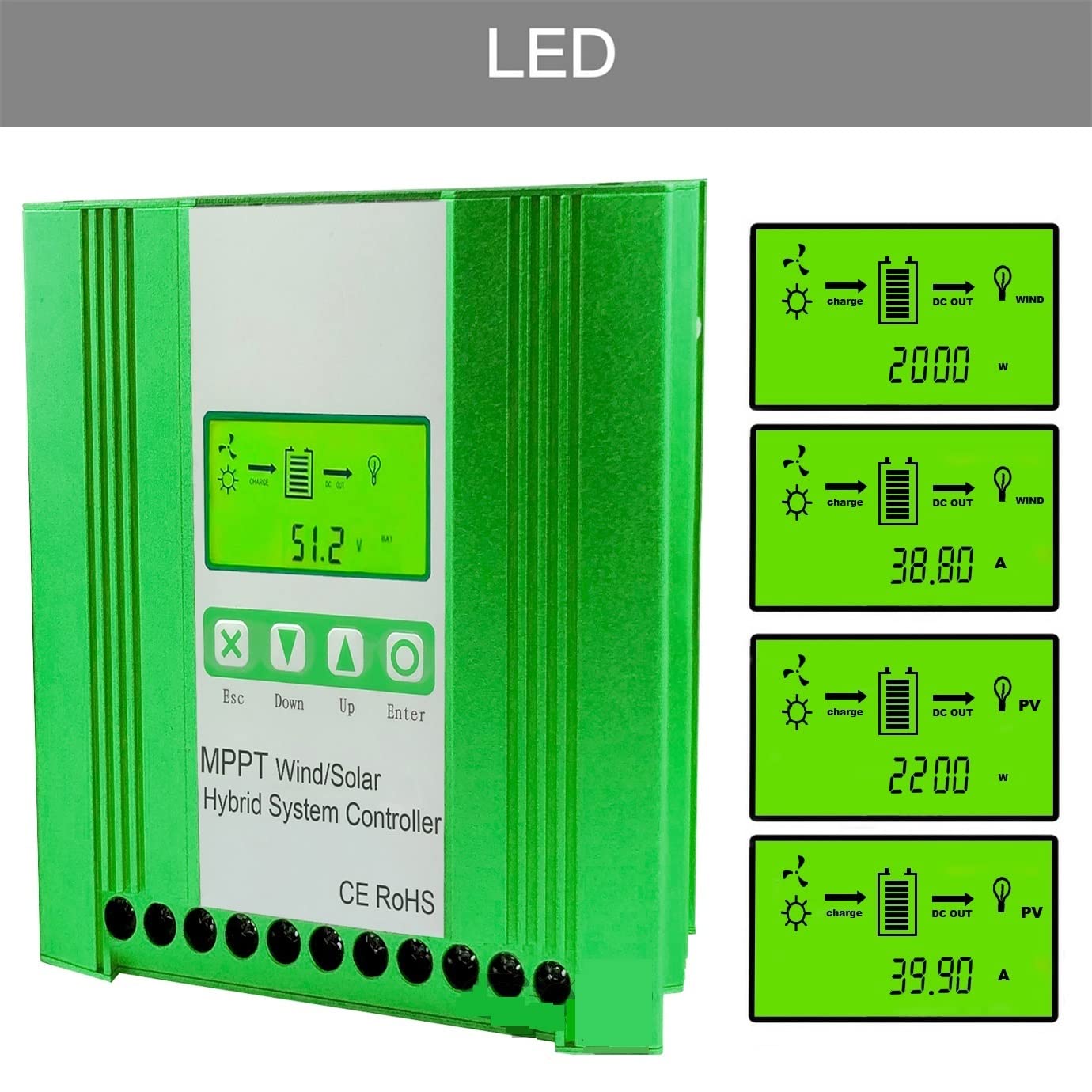 12V 24V 48V 4000W hybrydowy wiatrowy regulator ładowania słonecznego MPPT generator wiatrowy układ słoneczny do akumulatora litowo-ołowiowego Lifepo4(Wifi,800W Solar800W,48V)