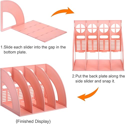 Miniatura 4 de PATIKIL Soporte para archivos de revista, plástico vertical de 4 compartimentos, libro de archivos de escritorio, periódico, estante de