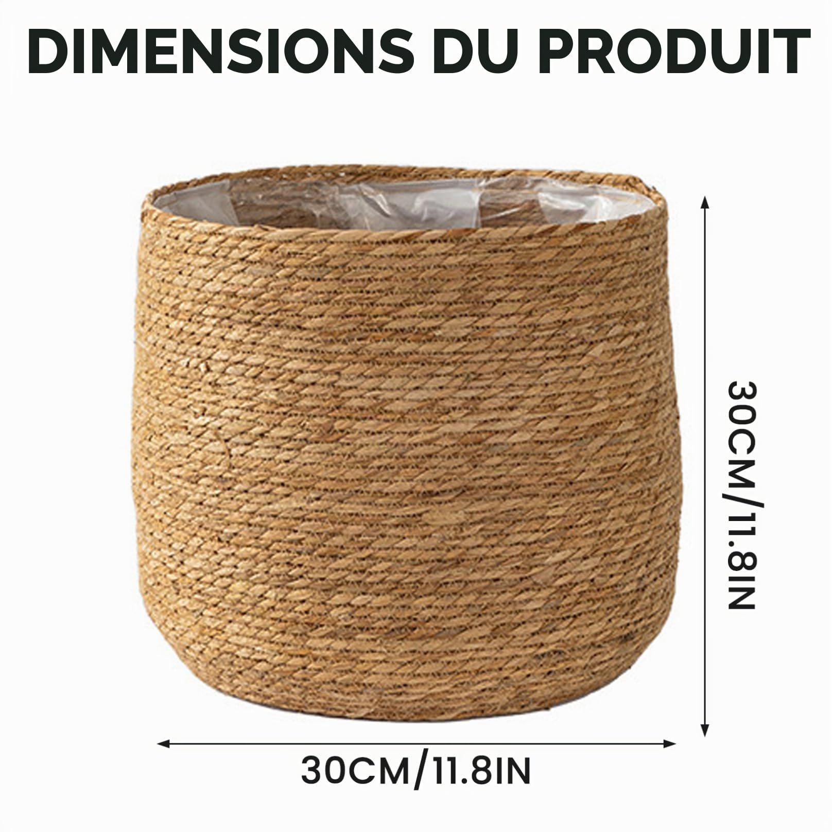 Panier de jardinière en rotin, jardinière en Osier tissé de 12 Pouces avec Doublure en Plastique, bac Rangement Polyvalent pour Plantes d'intérieur, Organisation la Maison