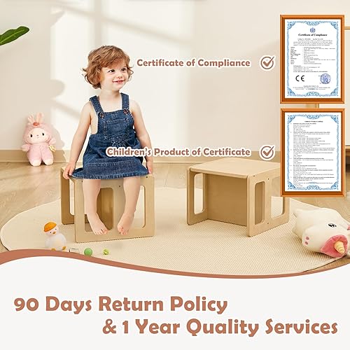 Miniatura 6 de FUNLIO Silla de destete Montessori de altura ajustable para edades de 1 a 3 años, silla de madera maciza de calidad, para comer, leer, jugar,