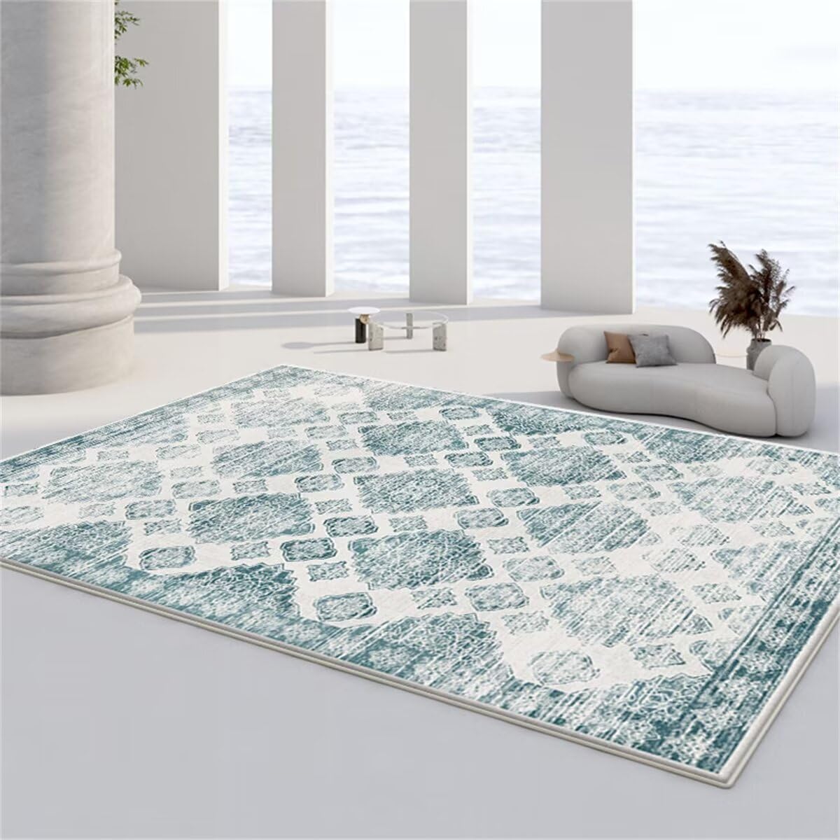 Tapis Anti Bruit Tapis Extérieur Tapis Bleu décoration Florale Tapis Central de Salon Lavable Tapis pour Salon Moderne 200X260CM