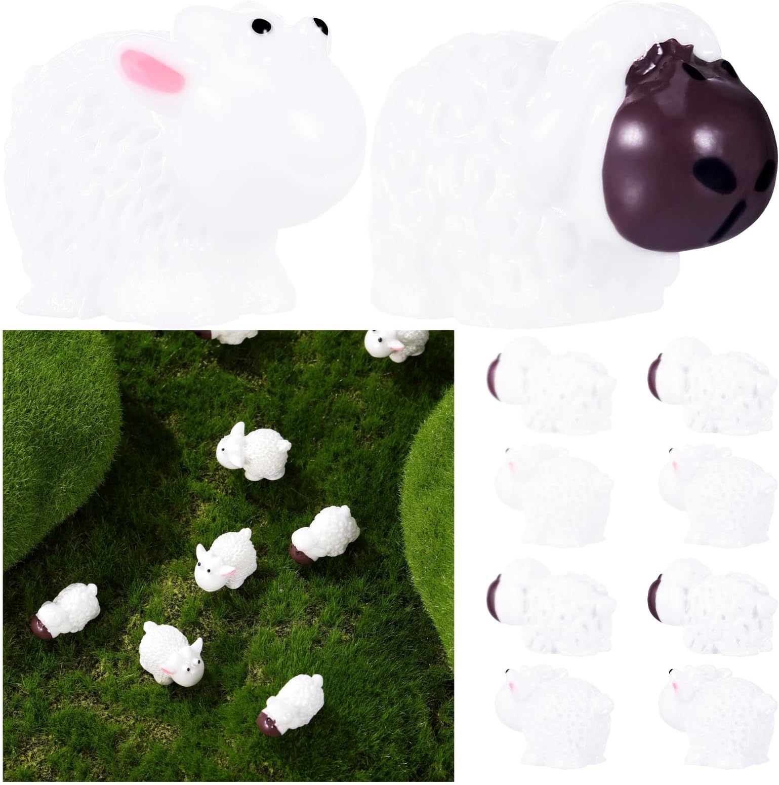 VICASKY 30 Pieces Mini Sheep Figures, Miniature Sheep Moss Micro Landscape Ornament Garden Mini Resin Sheep Statue Miniature Garden Share Mini Sheep White Sheep Figures Cute Sheep Statue Vivid