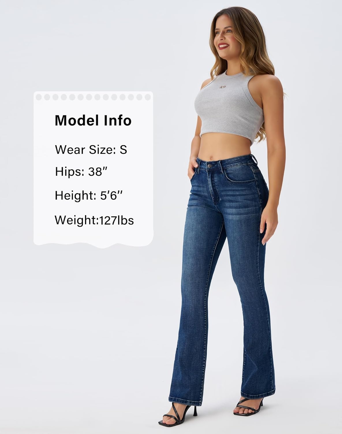 roswear Women's Trendy Stretchy Flare Jeans Mid Rise Bootcut Curvy Denim Pants - Image 4