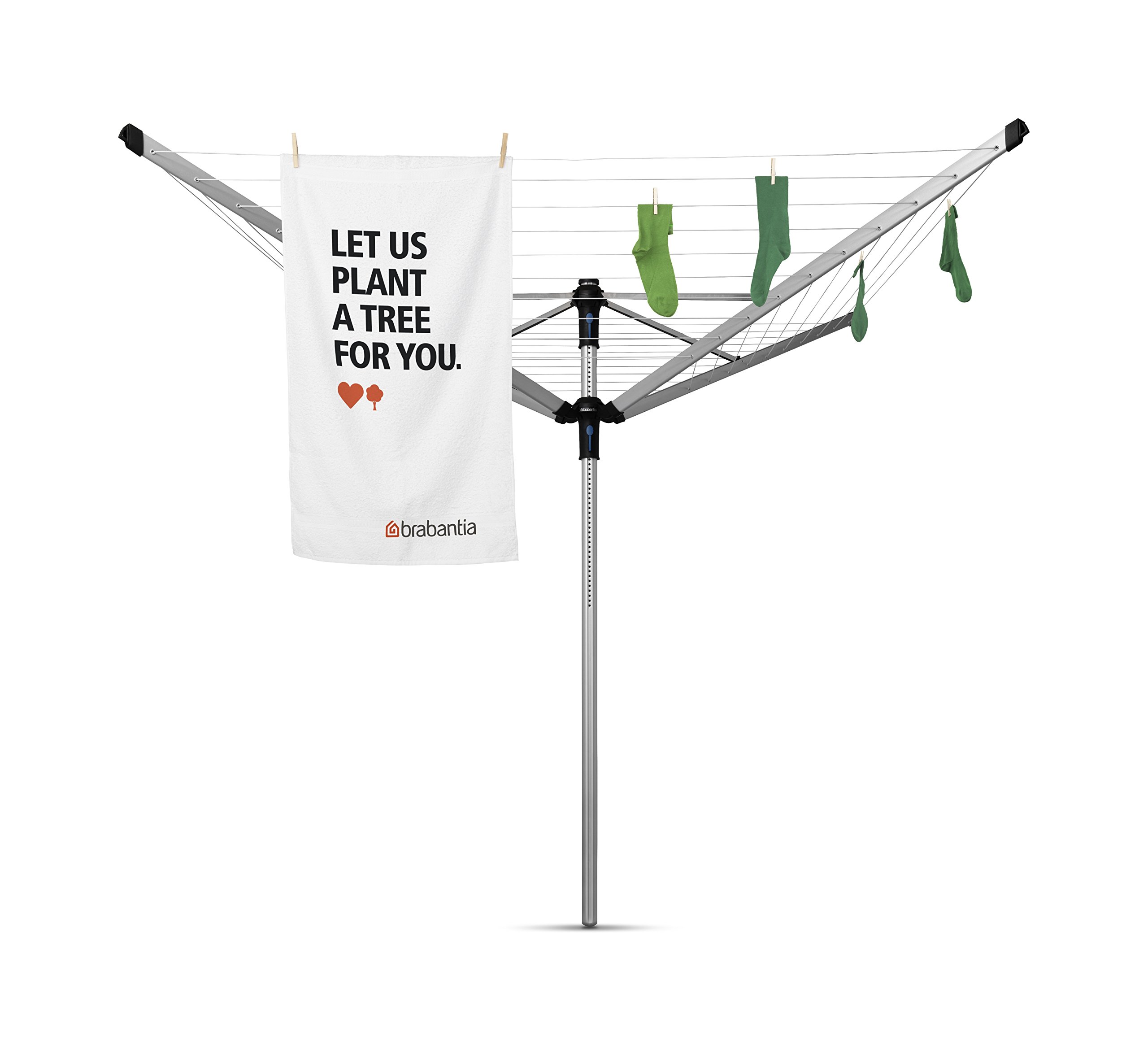 Brabantia - Lift-O-Matic Advance drehbaren Wäschespinne - Easy Lift-Systems - UV-beständige Wäscheleine, 50 m - Kein Durchhängen - Auch für Kleiderbügel - Metallic Grey - ø 295cm