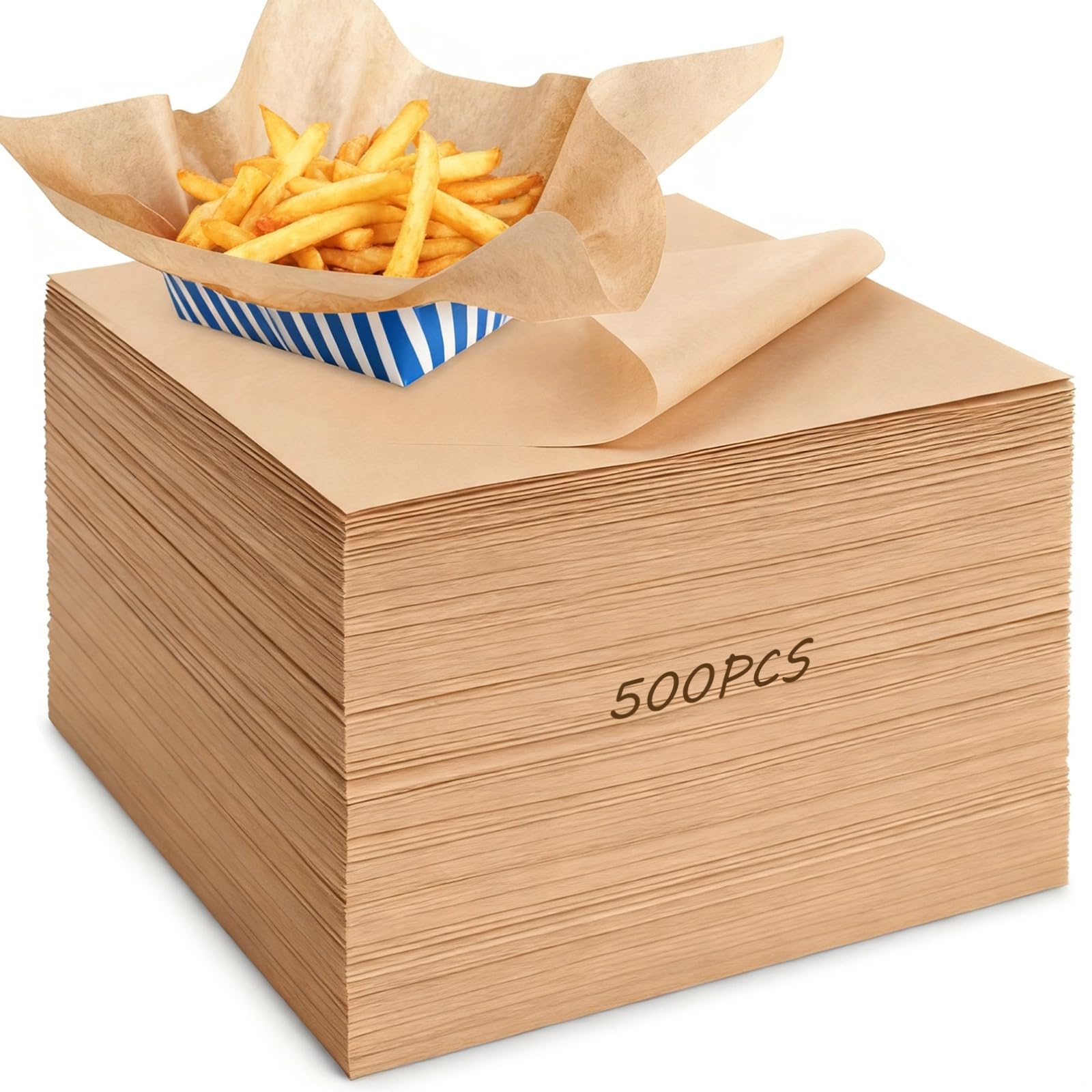 Deli Wraps 500 szt., 30 x 30 cm, odporne na tłuszcz arkusze do pakowania żywności na kanapki, frytki, hamburgery i nie tylko