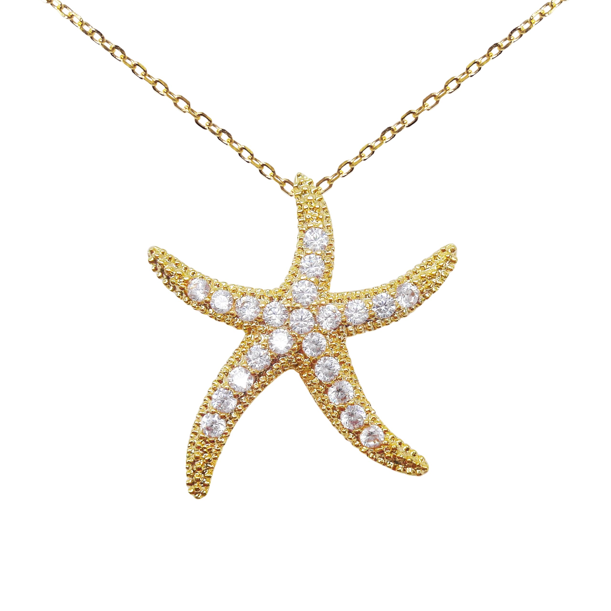 WK99161 - Colgante de plata de ley 925 con estrella de mar y circonita en forma de estrella de mar