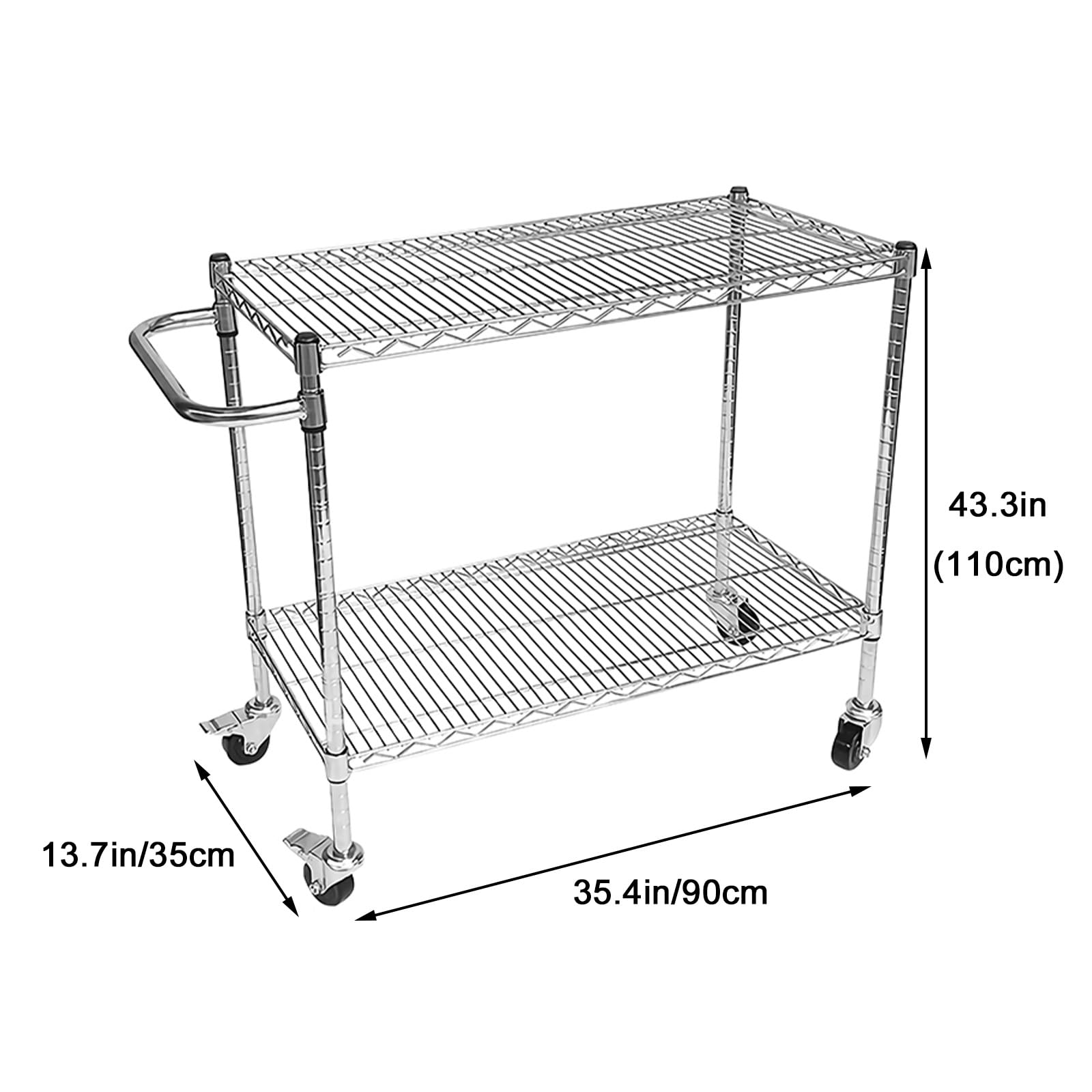 Carrelli In Metallo A 2 Ripiani, Ripiano Metallico Organizer, Carrello Portaoggetti Organizer per Impieghi Gravosi, Carrello Di Servizio per Cucina E Ufficio(90 * 35 * 110CM)