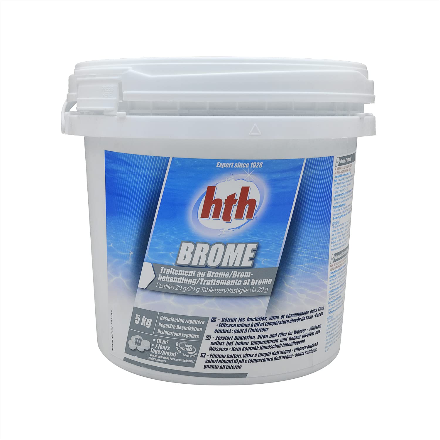 HTH Brom-Tabletten 20 g – 5 kg | Langsames Brom – Regelmäßige Desinfektion – langsam löslich + 10 HPS-Tests gratis 6 in 1