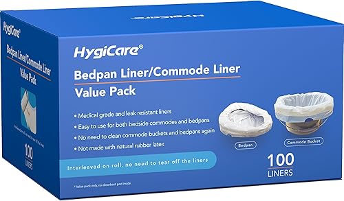 HygiCare Paquete económico de 100 bolsas ampliadas y fundas de cama, a prueba de fugas, grado médico, bolsa de inodoro portátil que se adapta a