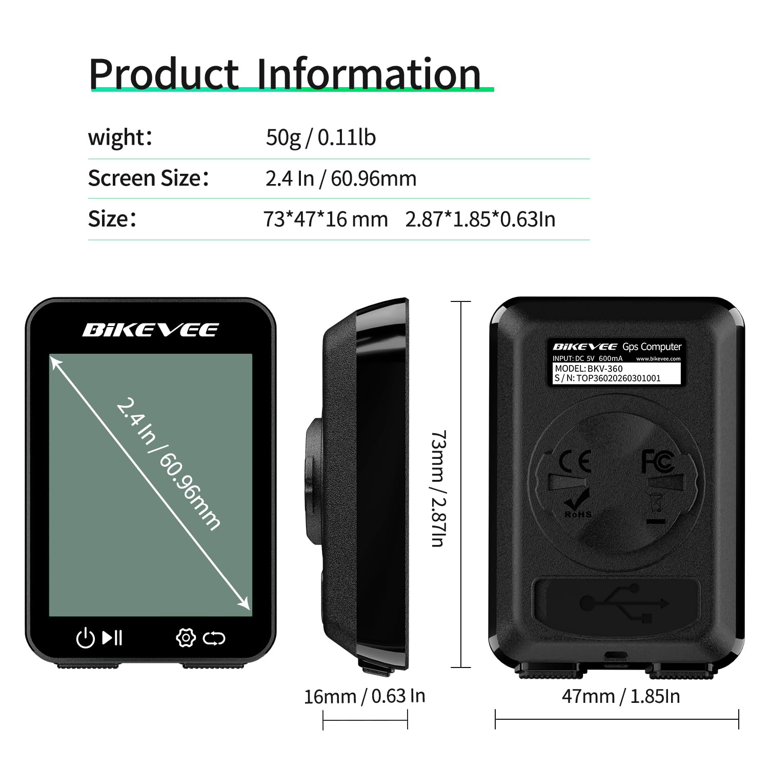 Fahrradcomputer GPS Kabellos Tacho Fahrrad IPX7 Wasserdicht 2,4 Zoll Display mit Temperatur Steigung Höhe Auto Start Stopp KMH MPH 9 Sprachen