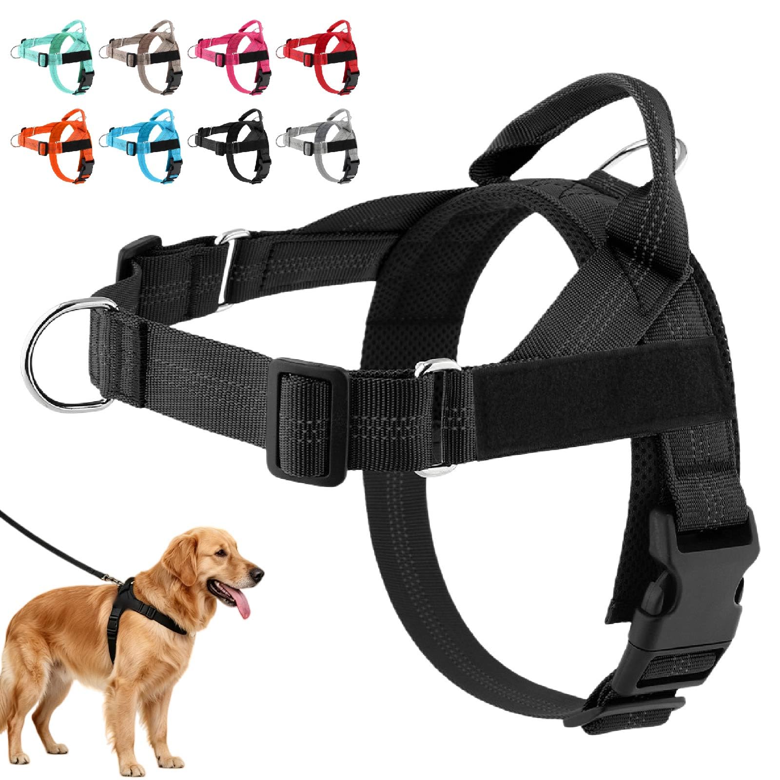 No Pull Dog Harness, Breathable Pet Walking Vest for Medium Large Dogs | Dog No Pull Harness Front Clip, Adjustable Outdoor Training Mesh Chest Pad with Secure Buckle for Daily Travel (Black, XL)