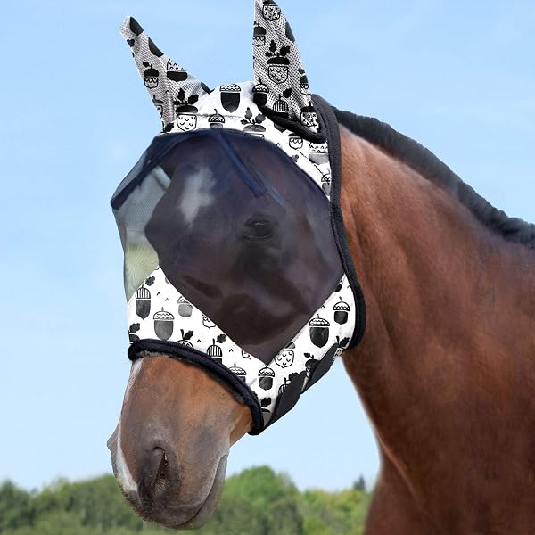 Harrison Howard CareMaster Máscara de Mosca de Caballo Estándar con Orejas Protección UV para Caballo-Pino Conos (XL) - 3