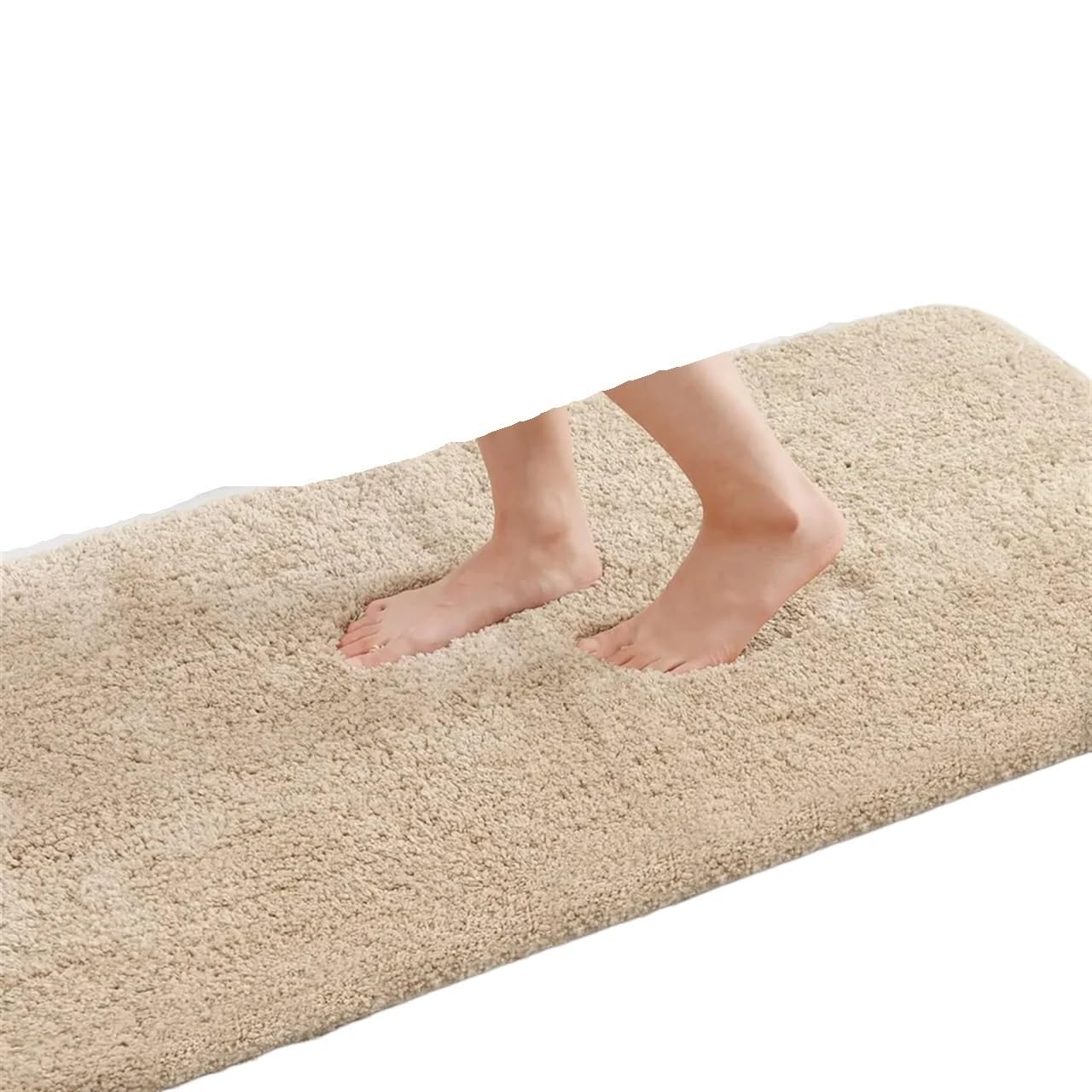 Tapis de salle de bain beige 51x76cm en peluche douce antidérapante