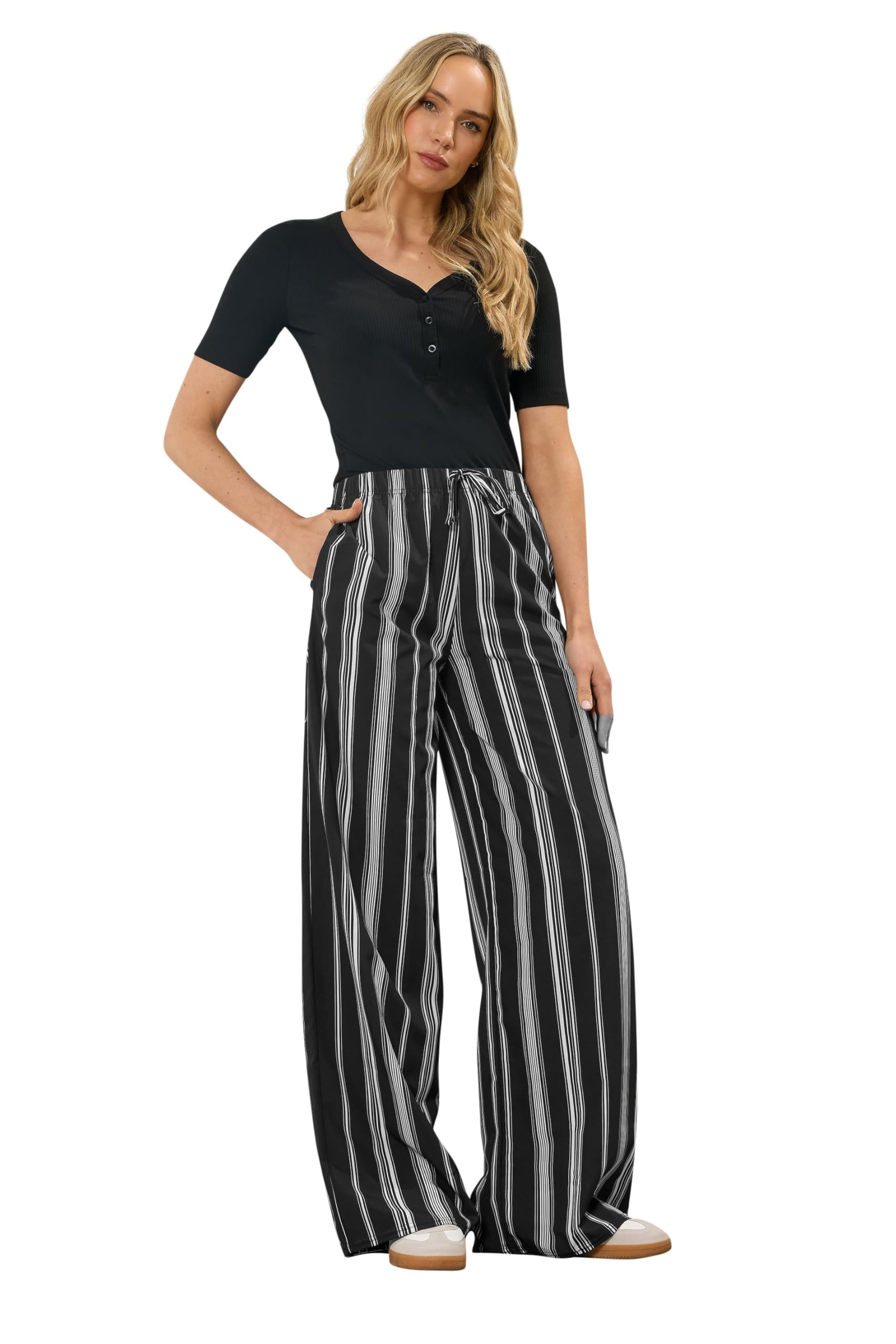 Long Tall Sally Women's Black - Lts Tall Stripe Wide Leg Trousers