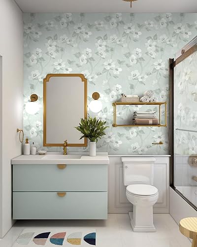 Miniatura 5 de Naphite Papel tapiz floral verde para despegar y pegar, papel de contacto bohemio para gabinetes, papel de contacto de acuarela de flores verde