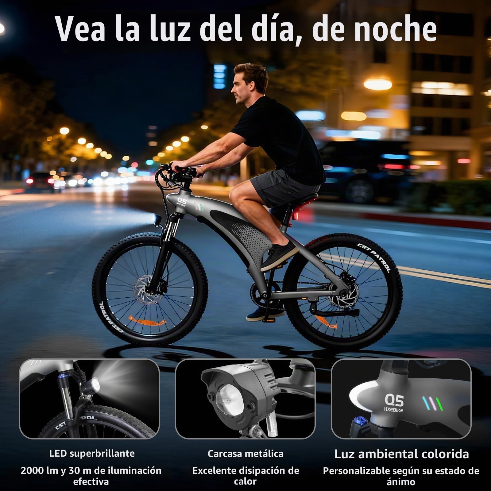 HX Q5 Shark Bicicleta Eléctrica Adulto de Montaña, 27.5" Bicicleta Eléctrica Urbana, Motor 85 NM,13/20 Ah, Autonomía 40-220 km, Suspensión Ajustable y Frenos de Disco Hidráulicos Ebike