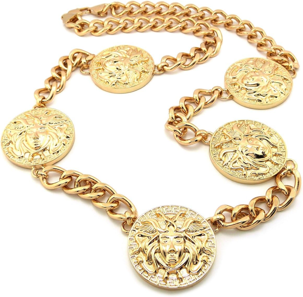 Hot New Must Have Gold Celebrity Inspired Cuban link Chain w/ Medusa Head Medallions!! XC391G