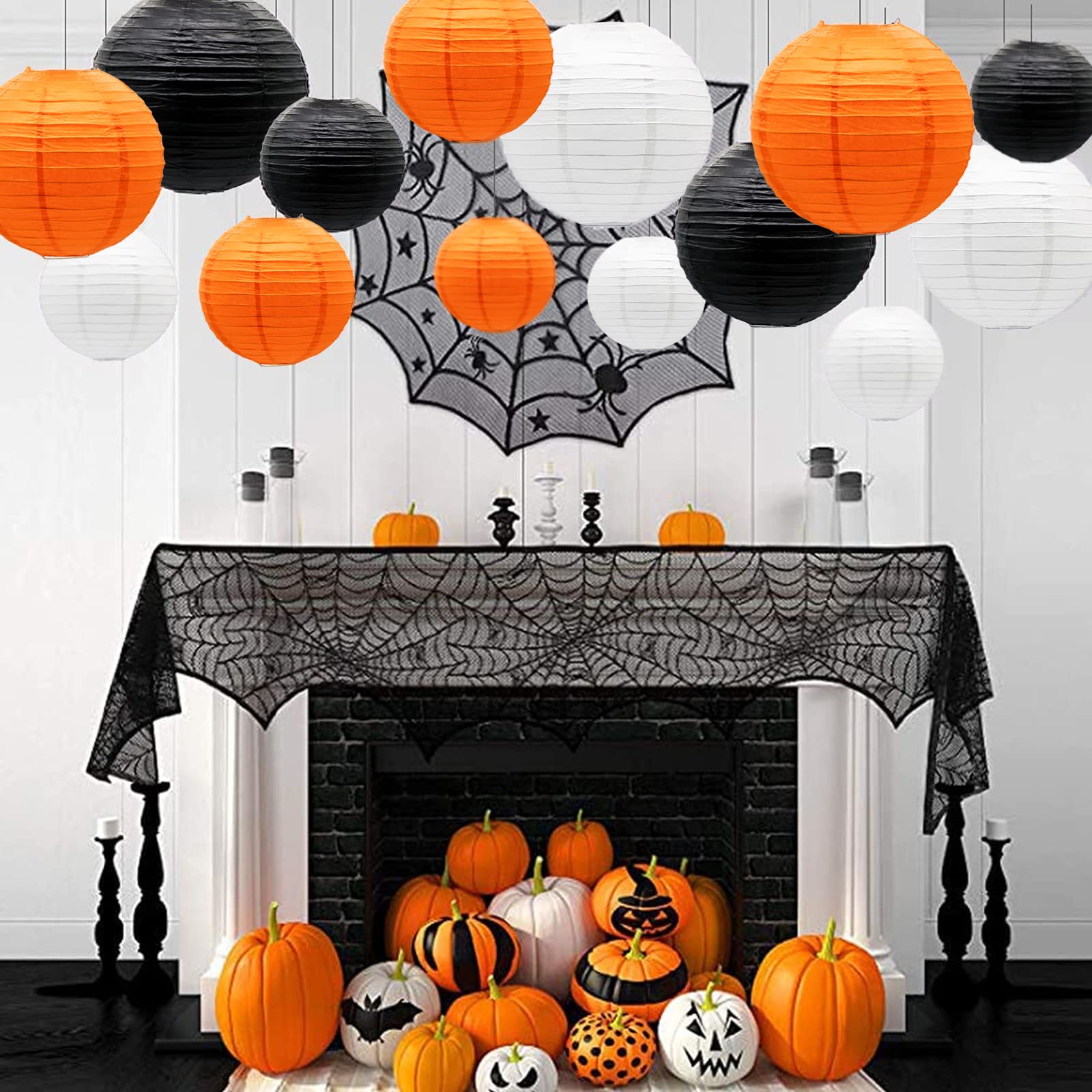 Papierowe lampiony, dekoracje imprezowe, pomarańczowe, czarne, białe, okrągłe, wiszące lampiony, ukończenie szkoły, Halloween, Święto Dziękczynienia, dekoracje na przyjęcie urodzinowe, 21 szt