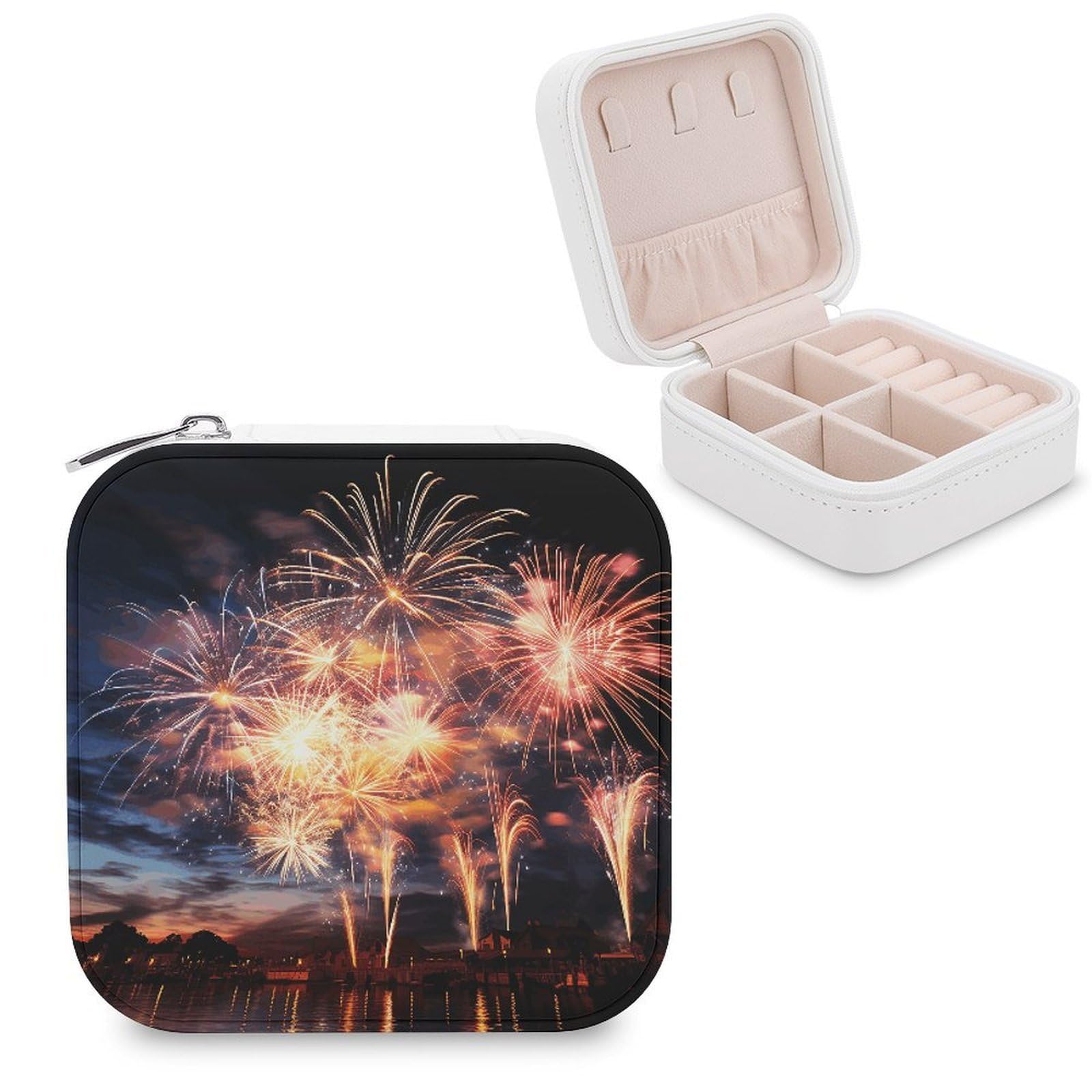 VstaDank Beautiful Fireworks Jewelry Box Beautiful Portable Ring Boxes Cute Large-Capacity Jewelry Case Jewelry Organizer for Mothers Gifts for Earrings Rings Hand Bracelet
