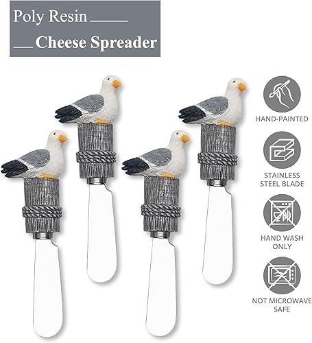 Miniatura 4 de UP ware Seagull - Esparcidores de queso de gaviota, asas de resina pintadas a mano con cuchillas de acero inoxidable para untar queso crema,