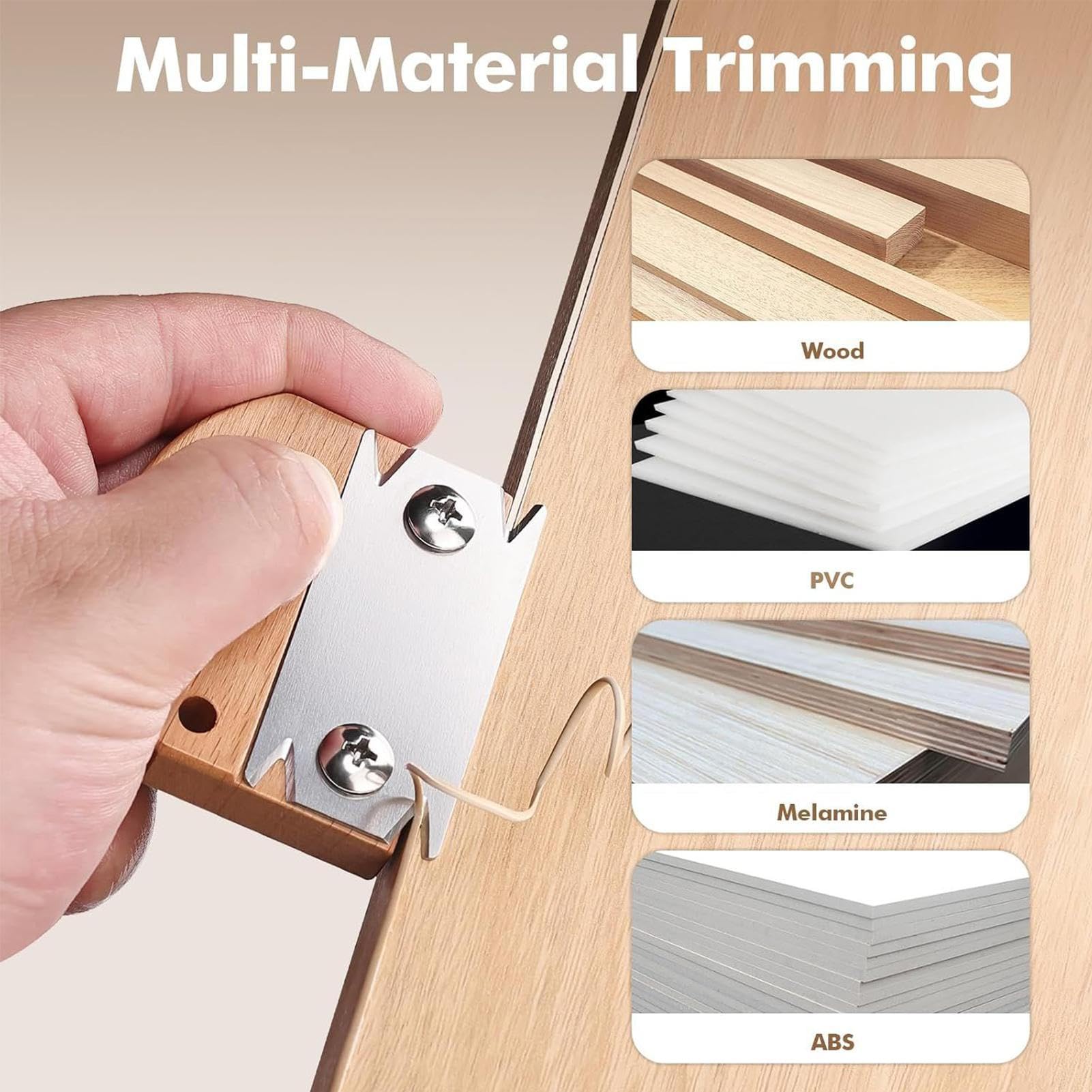 Edge Banding Trimmer,Ergonomic Wooden Handle Bander -6,5 x 6 x 0,2 cm Stainless Steel Edge Banding Trimmer,for Veneer PVC Laminate Plywood Melamine Board Furniture Cabinet Home Workshops