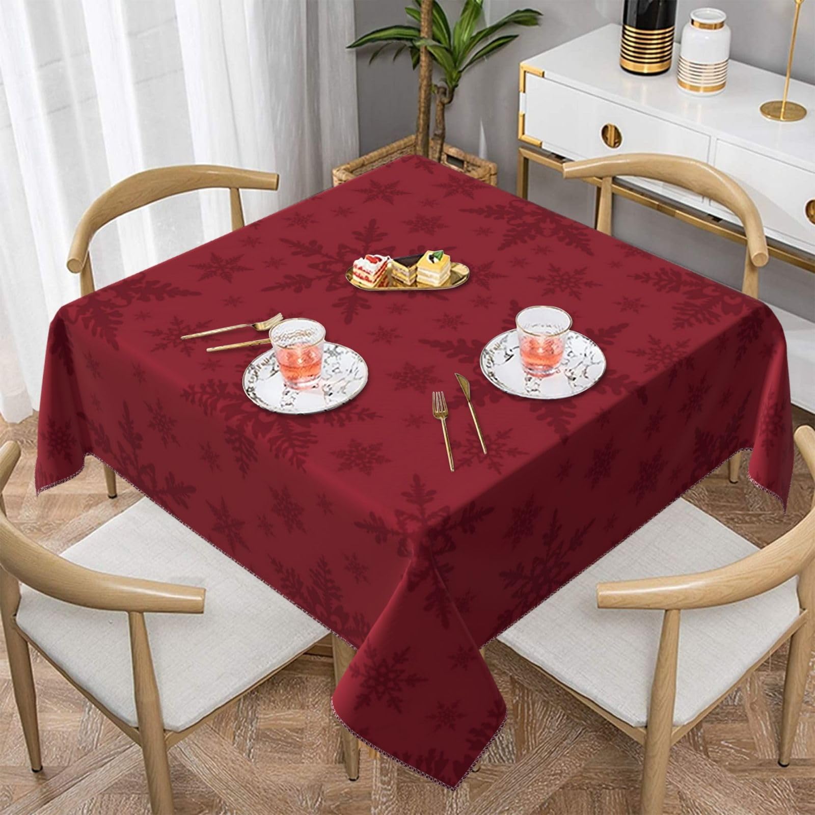 BYwenhopnbs Christmas Red Christmas SnowflakeSquare Dust-Proof Table Cover Waterproof Tablecloth 55x55Inch