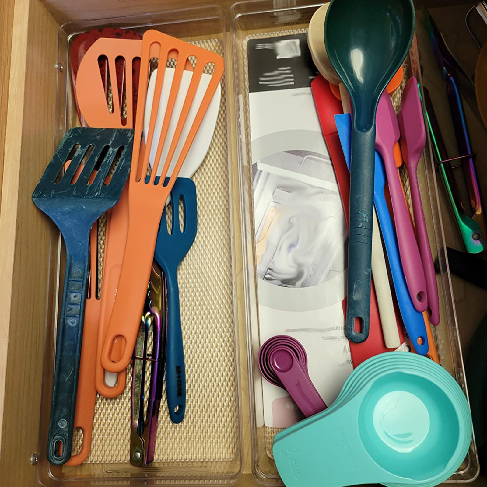 ZOENHOU Paquete de 4 organizadores de cajones grandes de 40 x 15 x 5,8 cm, cajones de almacenamiento de plástico transparente, bandejas organizadoras de cajones transparentes versátiles para cocina,