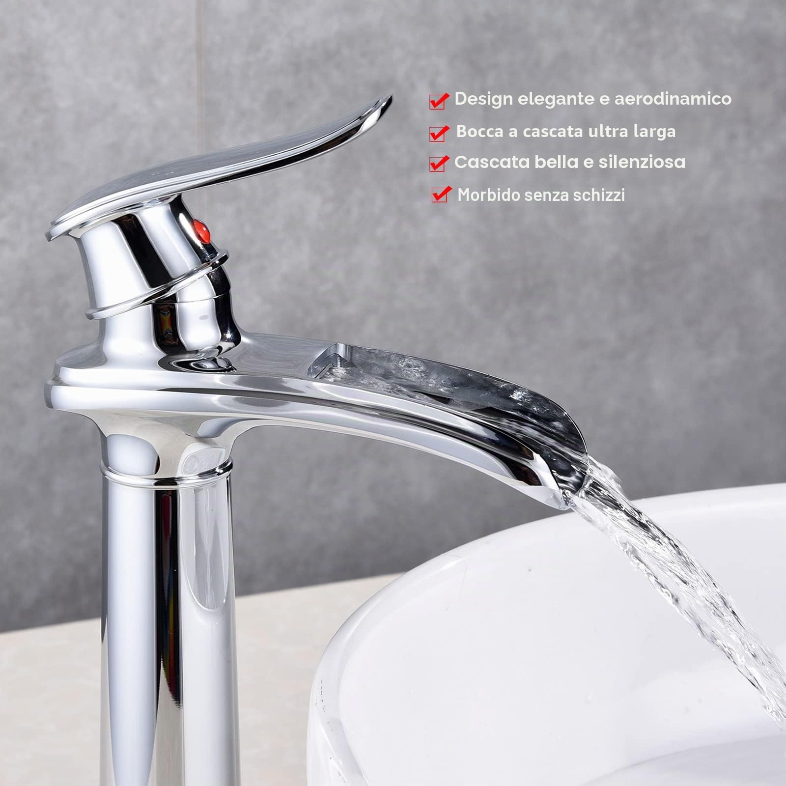 Rubinetto per lavabo, cromato alto, a cascata, in ottone anticato