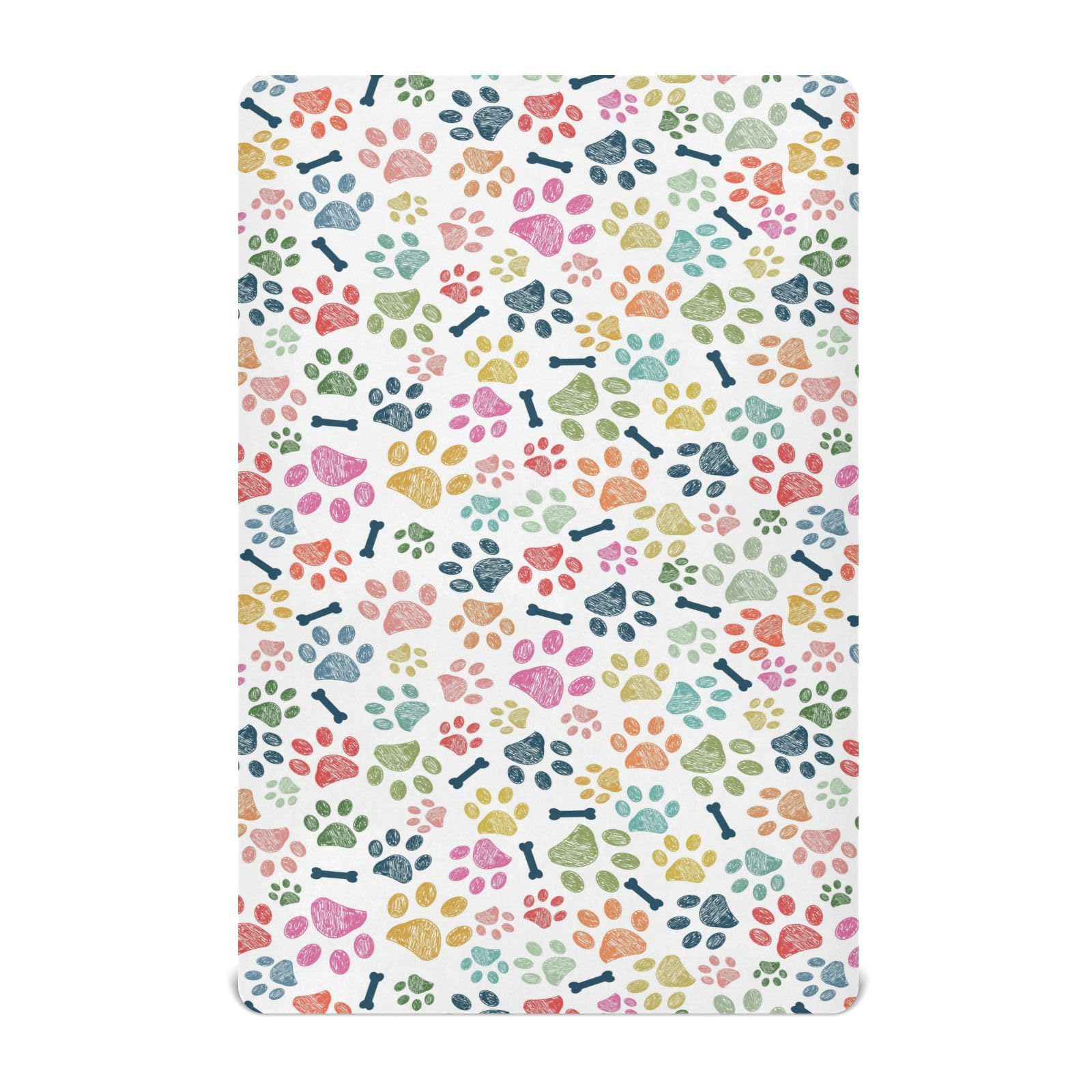 Baby Crib Sheet Dogs Paw Bone Crib Mattress for Boys and Girls Playard Sheet Soft Breathable Fitted Baby Mattress Cover 52x28in