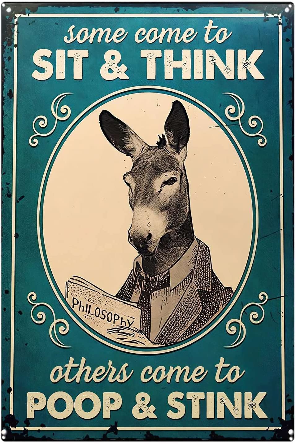 kisoyo Funny Metal Tin Signs Funny Donkey Some Come To Sit And Think Bathroom Signs, Donkey Bathroom Wall Art, Funny Bathroom Signs, Farmhouse Decor, Donkey Wall Tin Signs For Kitchen 12x16Inch