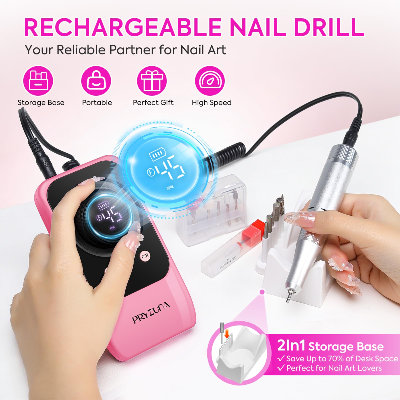 Perceuse à ongles électrique professionnelle (rose)