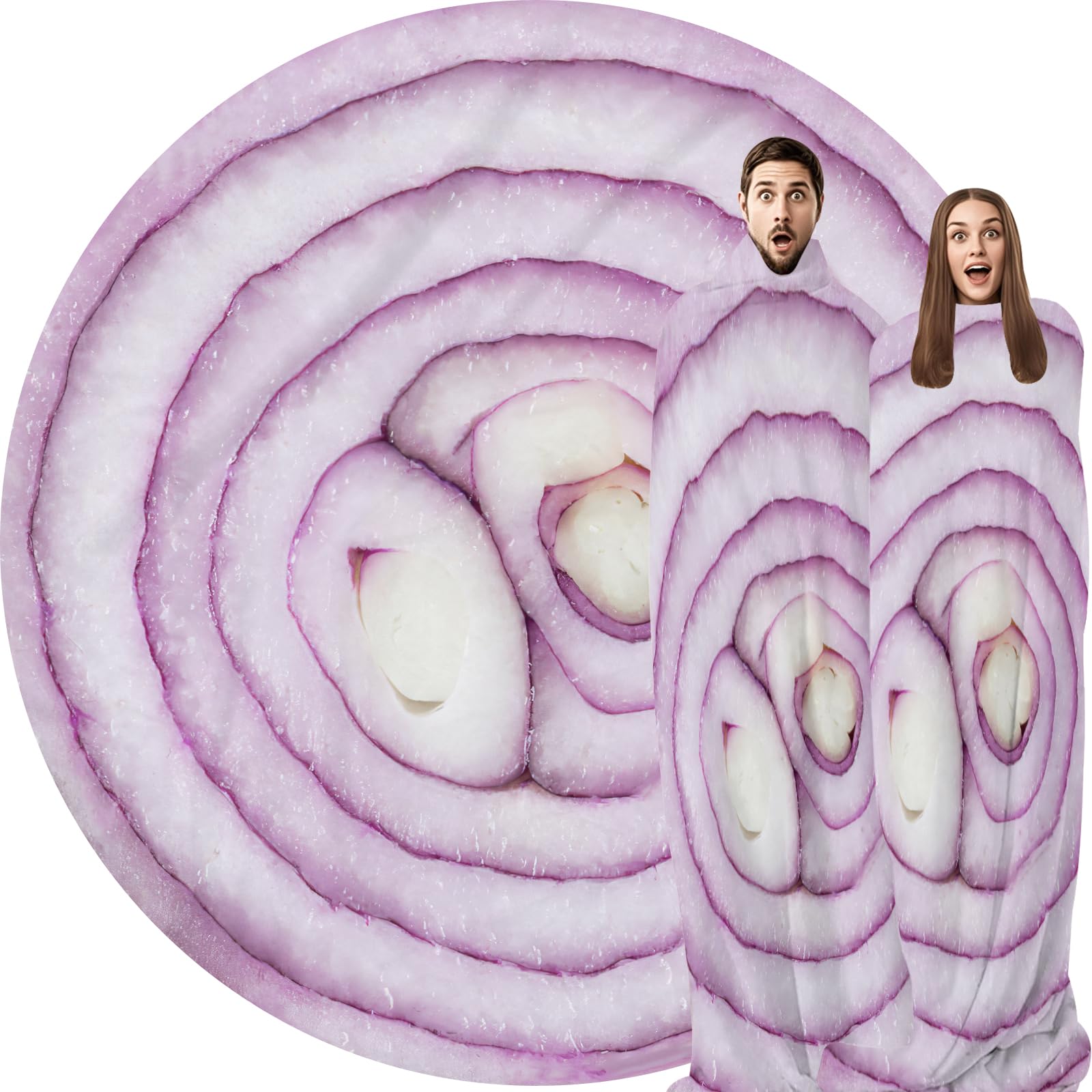Abaysto Funny Onion Blanket for Adults & Kids, Soft Flannel Round Novelty Food Blanket, Giant Food Gift for Bedding, Crib, Sofa, Outdoors 200CM