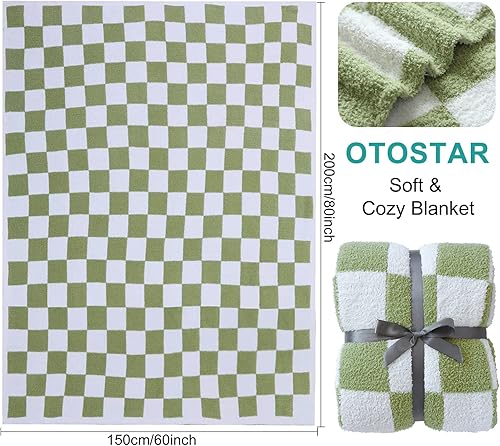 Miniatura 8 de OTOSTAR Manta a cuadros súper suaves, cálidas, acogedoras, de punto de cuadrícula de ajedrez, tablero de ajedrez, manta reversible para sofá, manta