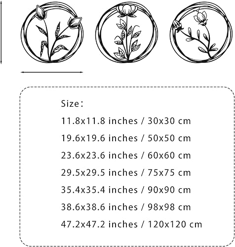 Vista 3 de Juego de 3 arte de pared de metal con flores, regalo de inauguración de la casa, diseño estético, decoración de dormitorio, decoración de flores