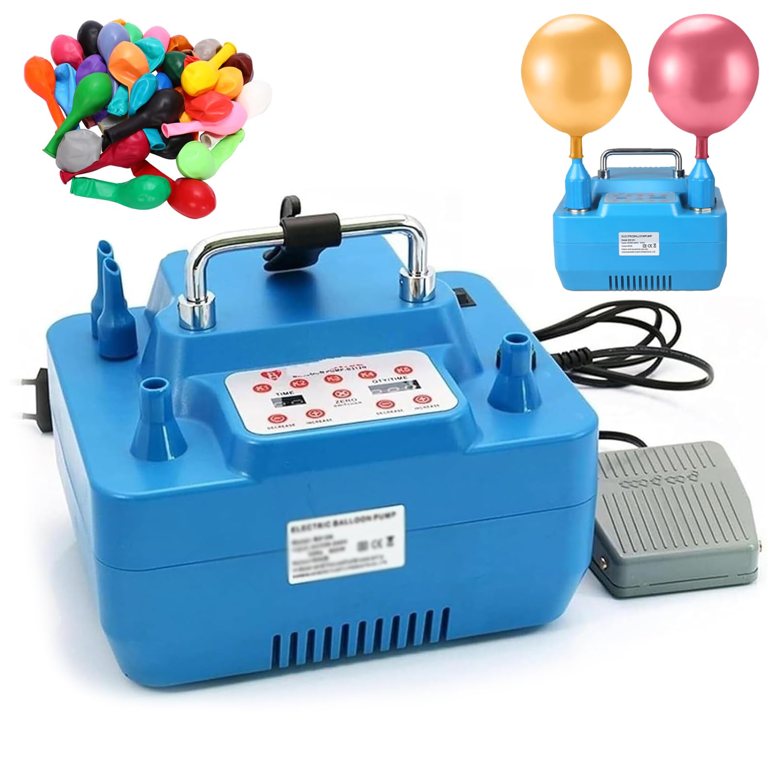 Bomba Eléctrica Para Globos de Aire, Inflador Automático de Globos de 800 W con Doble Boquilla e Interruptor de Pie, Ajustes de Inflado Temporizados y Cuantitativos, Bomba Eléctrica Para Globos