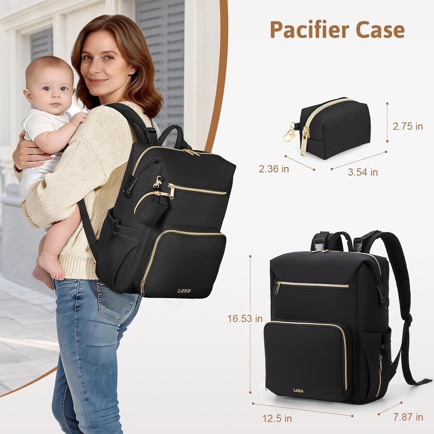 Lekesky 27L Large Diaper Backpack with 10+ Pockets, 1.52Lb Lightweight Durable Baby Bag, with Foldable Changing Pad & Pacifier Case, Anti-theft Pocket, Wipes Pocket, Easy to Clean, Black - Image 2